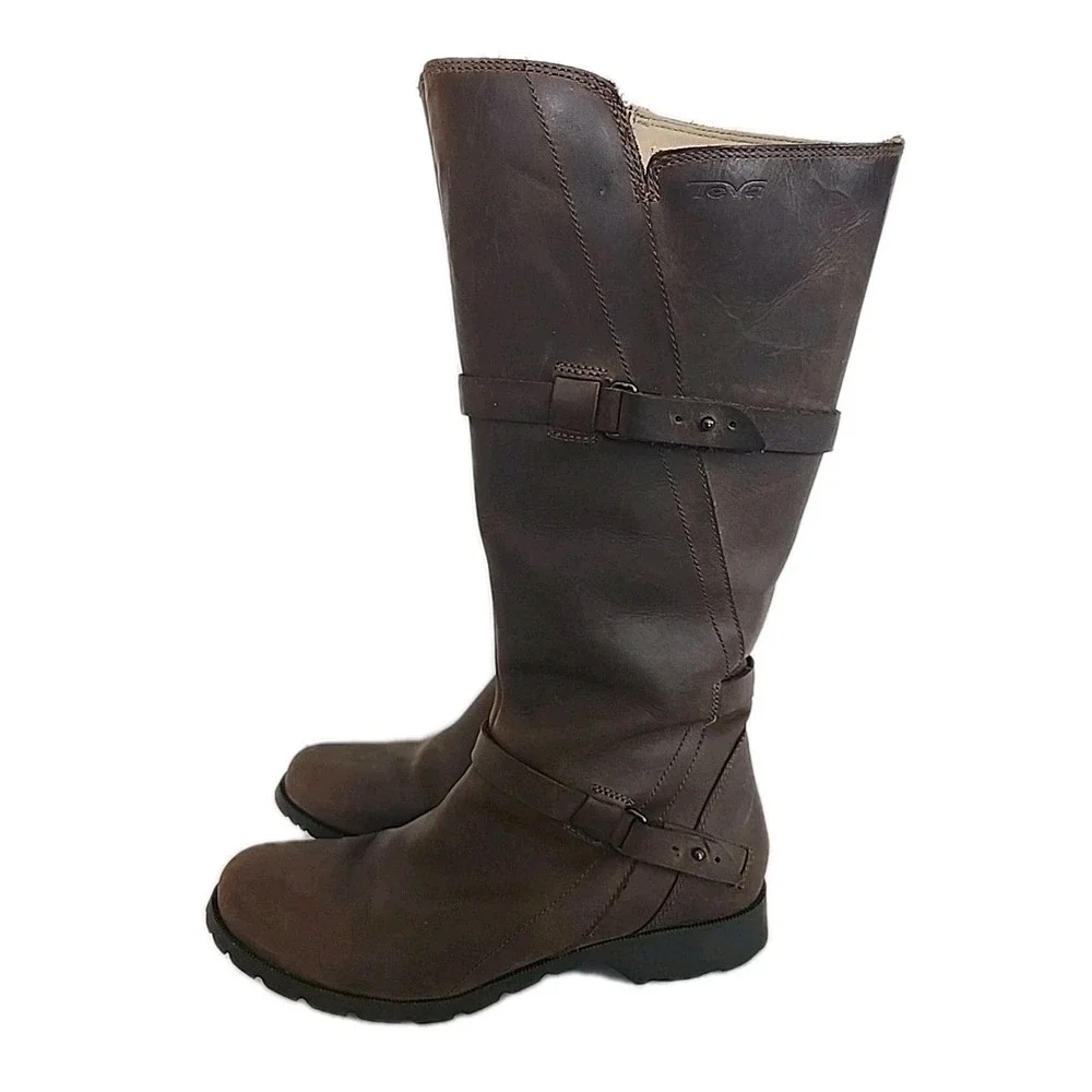 Teva De La Vina Womens Tall Brown Leather Riding Boots Distressed Indie Boho 7.5